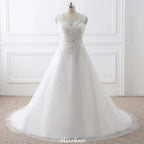 Princess Lace V-neck Tulle Elegant Wedding Dress by misshow.com