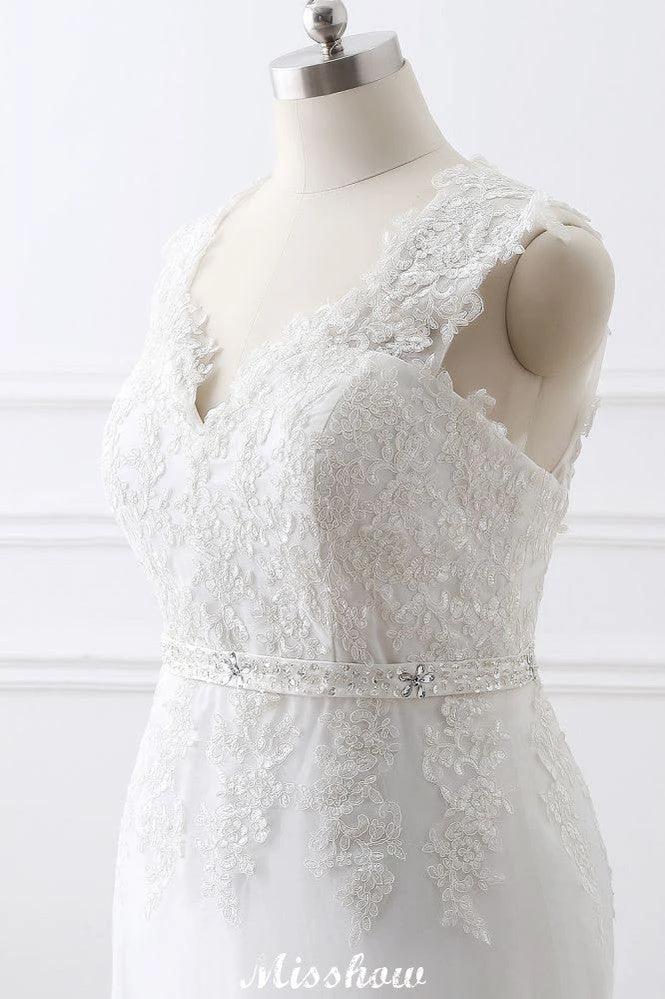 Princess Lace V-neck Tulle Elegant Wedding Dress by misshow.com