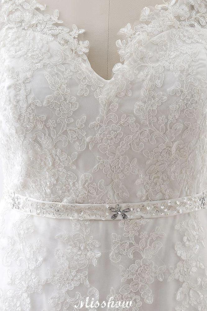 Princess Lace V-neck Tulle Elegant Wedding Dress by misshow.com