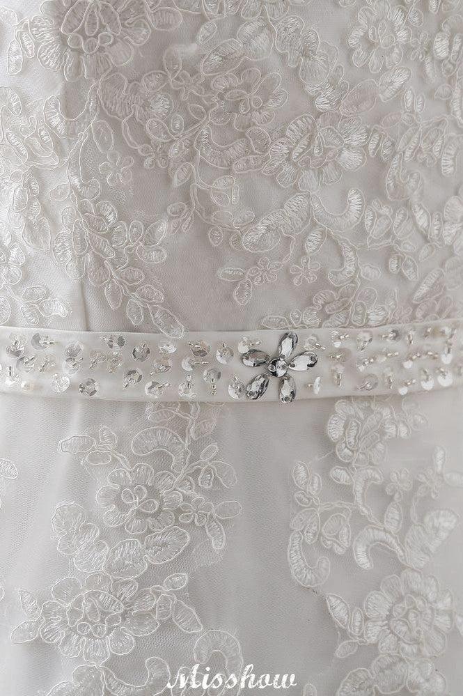 Princess Lace V-neck Tulle Elegant Wedding Dress by misshow.com