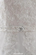 Princess Lace V-neck Tulle Elegant Wedding Dress by misshow.com