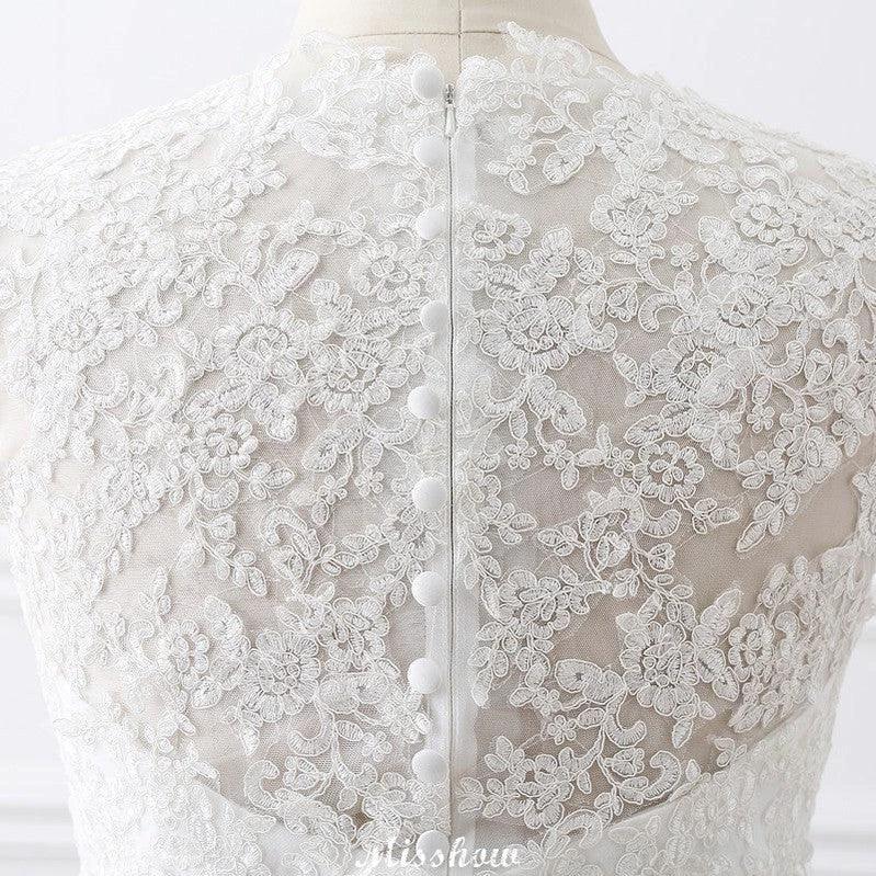 Princess Lace V-neck Tulle Elegant Wedding Dress by misshow.com