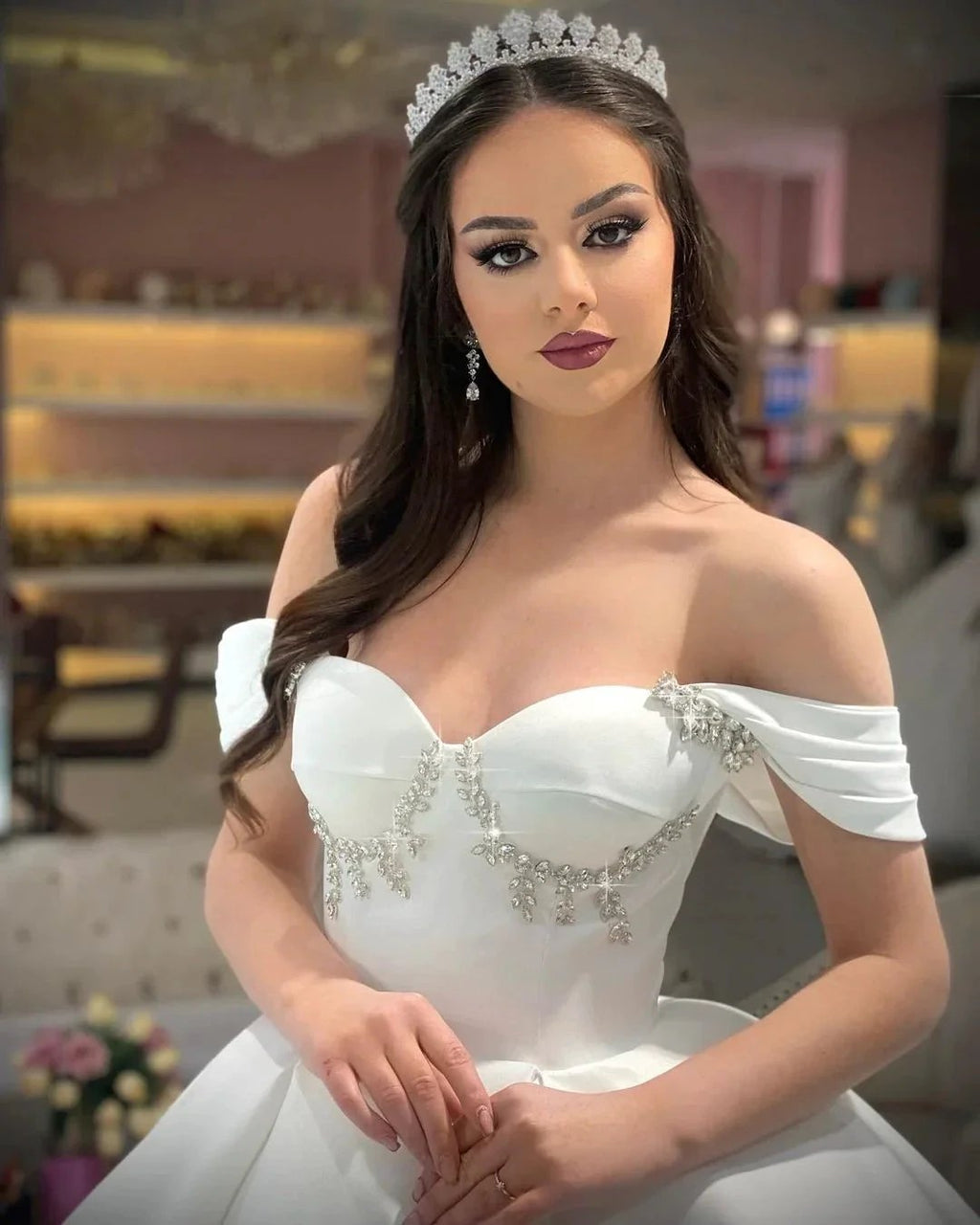 Princess Long A-line Off-the-shoulder Sleeveless Wedding Dress by misshow.com