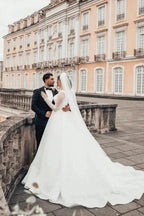Princess Long White A-line Wedding Dresses With Long Sleeves by misshow.com