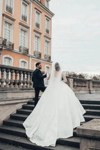 Princess Long White A-line Wedding Dresses With Long Sleeves by misshow.com