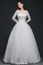 Princess Scoop Tulle White Wedding Dress With Lace by misshow.com