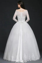 Princess Scoop Tulle White Wedding Dress With Lace by misshow.com