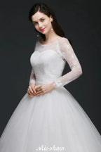Princess Scoop Tulle White Wedding Dress With Lace by misshow.com