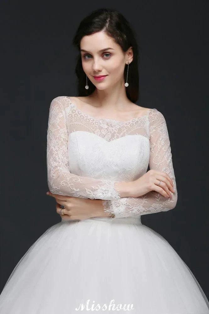 Princess Scoop Tulle White Wedding Dress With Lace by misshow.com
