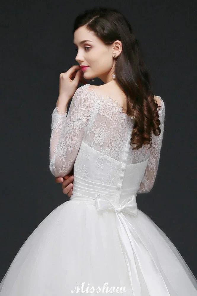 Princess Scoop Tulle White Wedding Dress With Lace by misshow.com