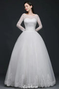 Princess Scoop Tulle White Wedding Dress With Lace by misshow.com
