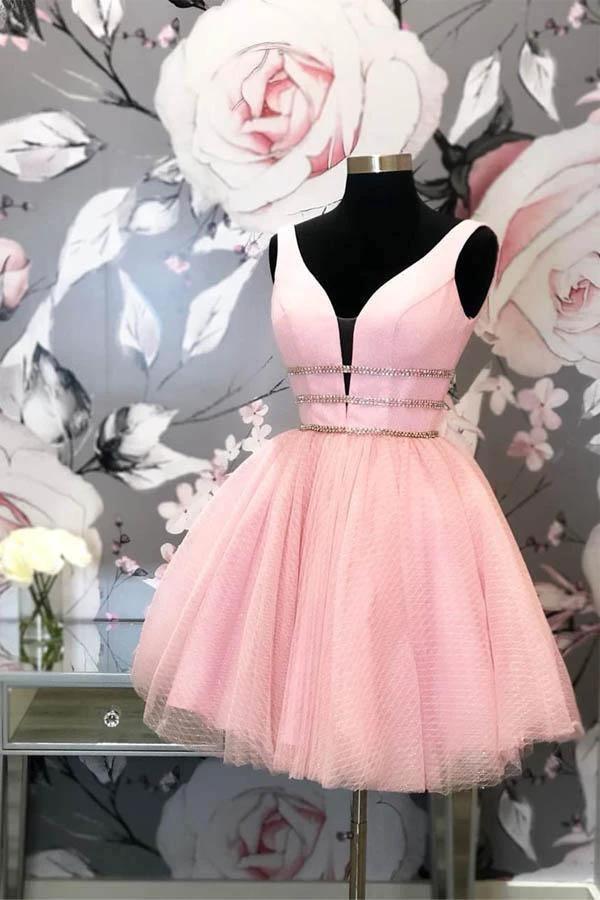 Princess Short Prom Dress Pink Tulle Homecoming Dress PD406 by pgmdress