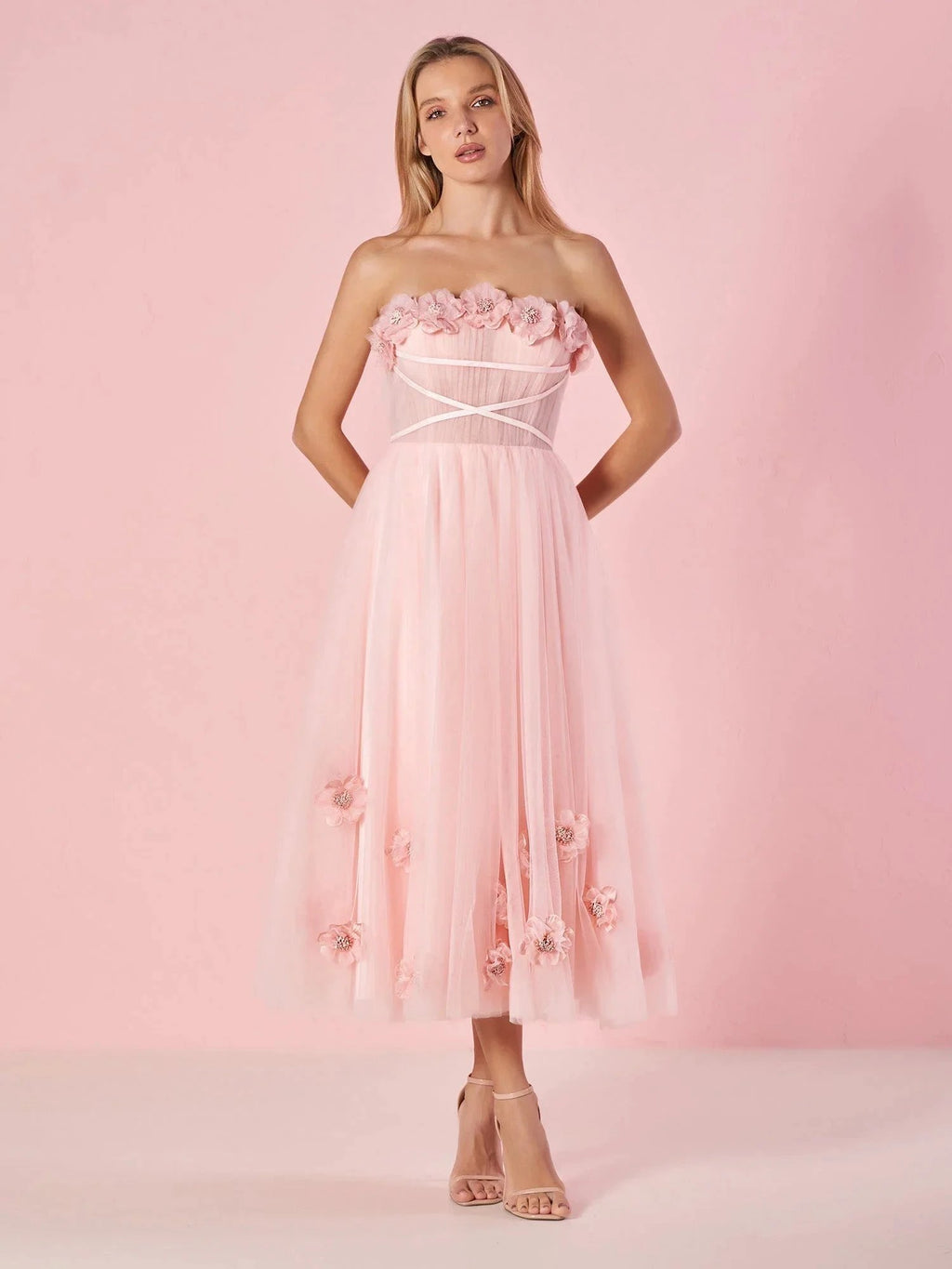 Pandora |Light Pink Princess Strapless Prom Dress with Flowers by KissProm