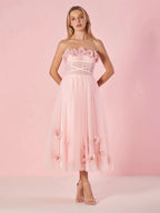 Pandora |Light Pink Princess Strapless Prom Dress with Flowers by KissProm