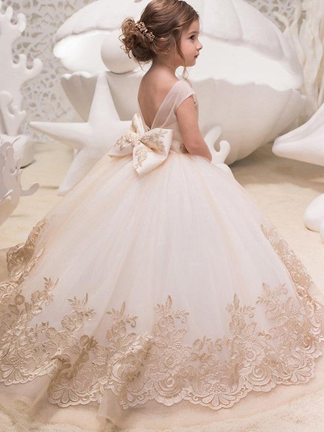 Princess Sweep Brush Train Wedding Birthday Pageant Flower Girl Dresses - photo 2