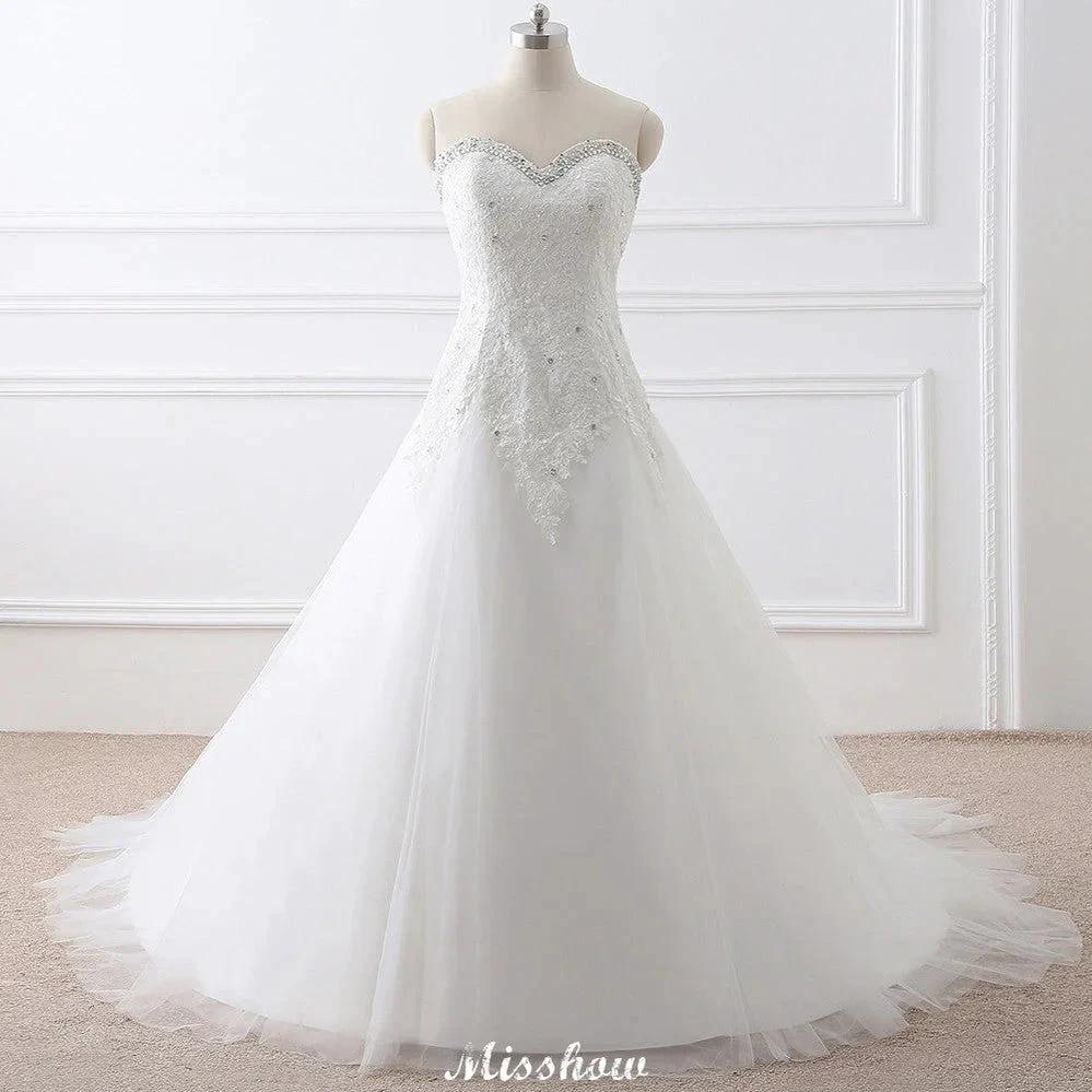 Princess Sweetheart Tulle Wedding Dress With Lace by misshow.com