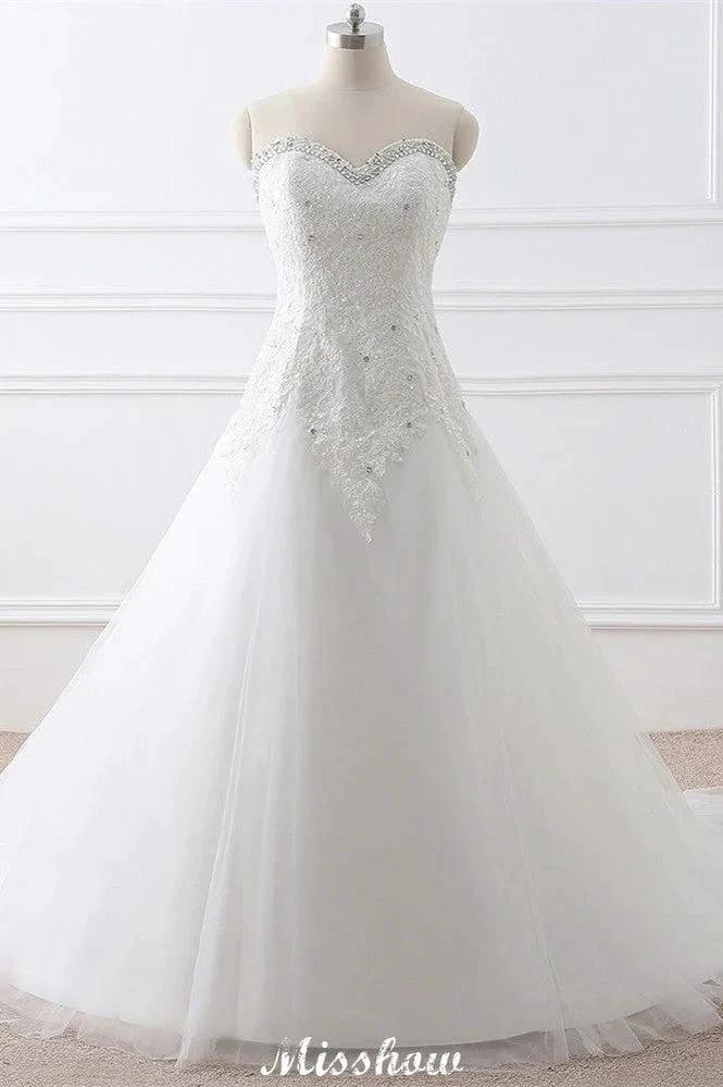 Princess Sweetheart Tulle Wedding Dress With Lace by misshow.com