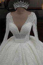 Princess V-neck Glitter A-line Wedding Dresses With Sleeves by misshow.com