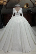 Princess V-neck Glitter A-line Wedding Dresses With Sleeves by misshow.com