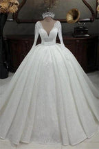 Princess V-neck Glitter A-line Wedding Dresses With Sleeves by misshow.com
