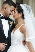 Princess White A-line V-neck Sleeveless Wedding Dresses With Lace by misshow.com