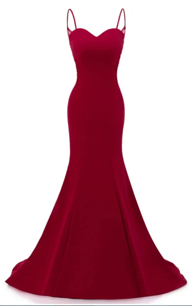Dark Red Straps Long Prom Dresses Mermaid Evening Dresses Dark Red Formal Dresses Y1037 by simplepromdress