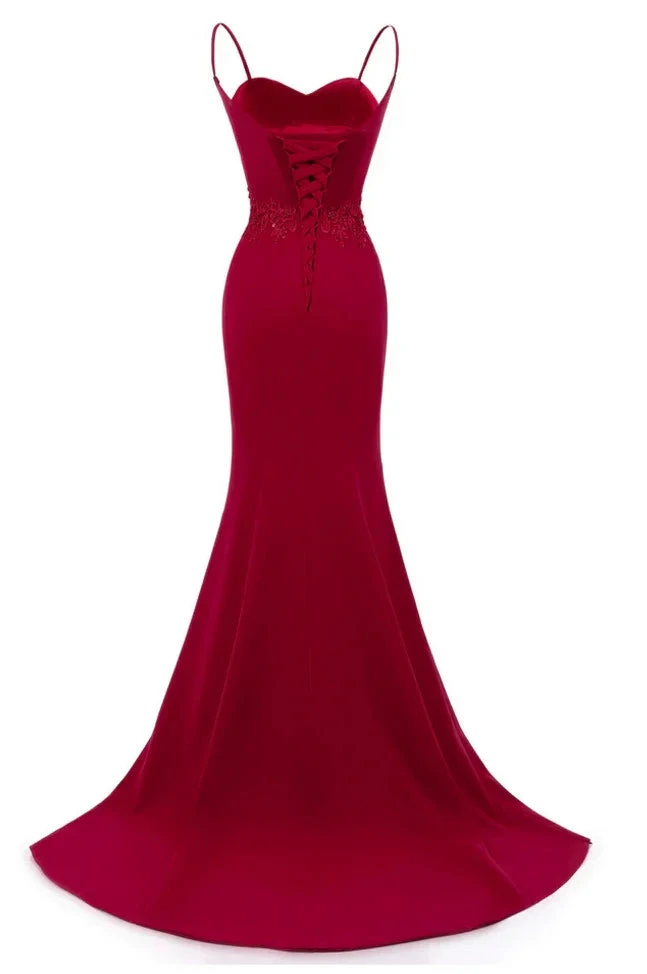 Dark Red Straps Long Prom Dresses Mermaid Evening Dresses Dark Red Formal Dresses Y1037 by simplepromdress