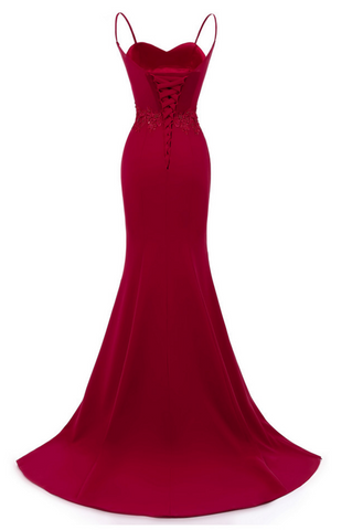 Dark Red Straps Long Prom Dresses Mermaid Evening Dresses Dark Red Formal Dresses Y1037