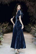 Blue evening dress custom made elegant dress sexy prom dress velvet dress custom made Y1172 by simplepromdress