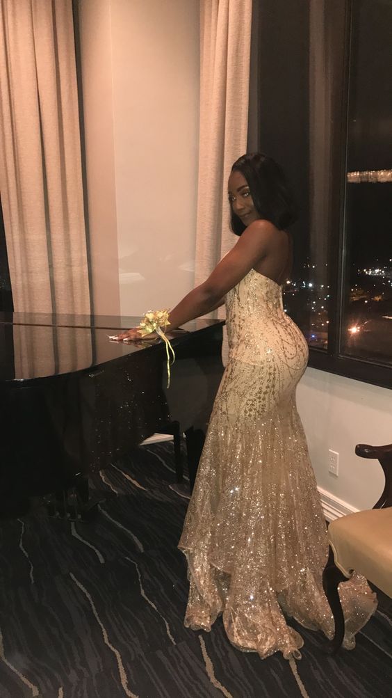 Glitter Mermaid Sleeveless Evening Dress,Stunning Evening Gown For Black Girls Y1175 Hover Image