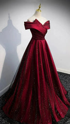 Burgundy satin long A line prom dress evening dress Y767 by simplepromdress