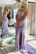 New arrival evening dresses spaghetti straps lavender with slit satin prom dress Y912 by simplepromdress