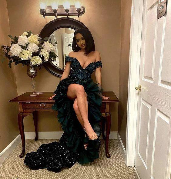 Off The Shoulder Dark Green Evening Dress Sexy Prom Dress Y936 by simplepromdress
