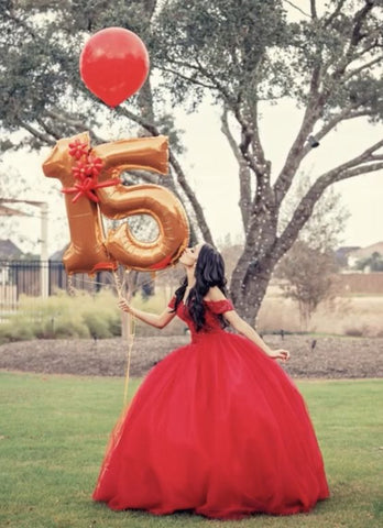 Hermoso vestido rojo de quinceañera con hombros descubiertos, vestido de fiesta rojo Y1106
