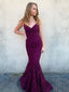 Mermaid Beaded Prom Dress Lace Maroon Long Evening Dresses Y935