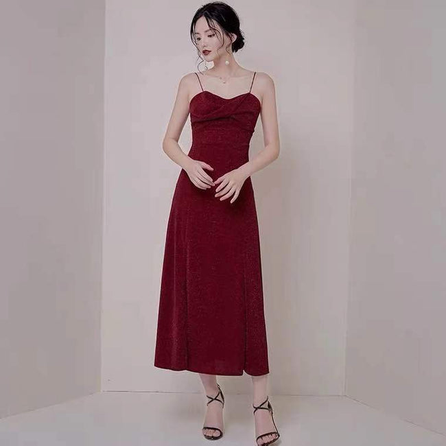 Wine red party dress spaghetti straps evening dress high slit prom dress backless formal dress custom made Y1140 Main Image
