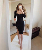 Modest Bodycon Sweetheart Black Knee Length Prom Evening Dresses With Side Slit Custom Size Y948 by simplepromdress