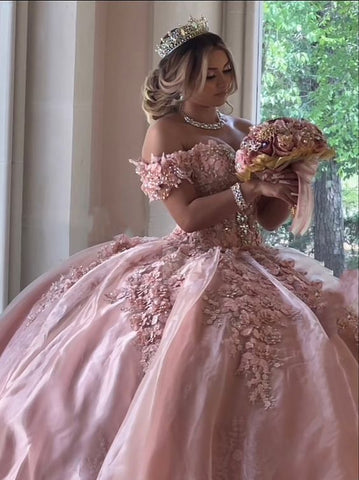 Lujoso vestido rosa con hombros descubiertos, vestido de quinceañera, vestido de dulces 16 Y1114