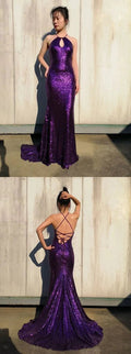 Sparkly Gorgeous Mermaid Jewel Purple Keyhole Sequined Long Prom Dress Glitter Evening Dress Y1038 by simplepromdress