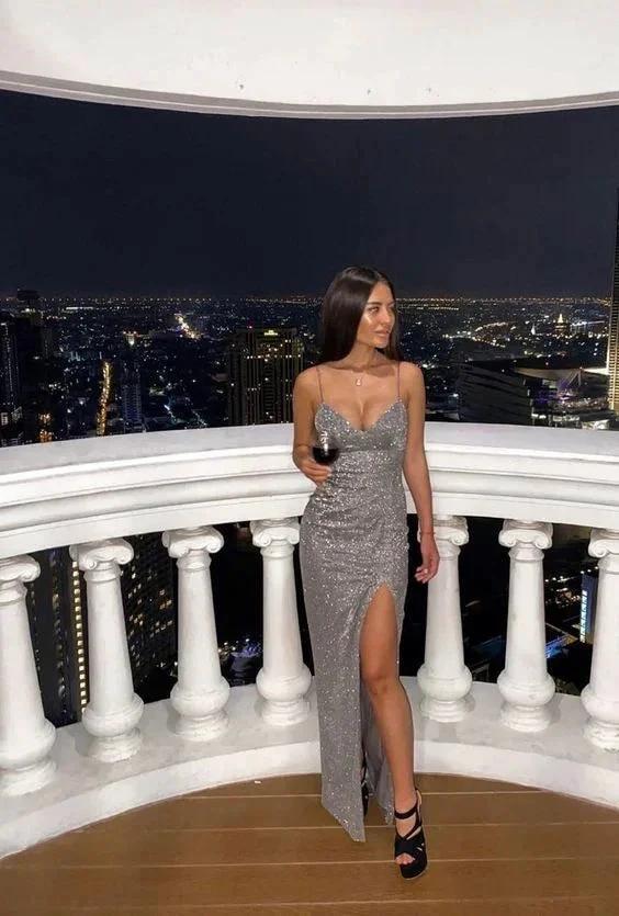Spaghetti Straps Mermaid Sleeveless Prom Dress With Split Luxury Evening Dress Y990 by simplepromdress