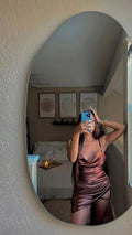 Spaghetti Straps Brown Silk Party Dress,Sexy Homecoming Dress Y833 by simplepromdress