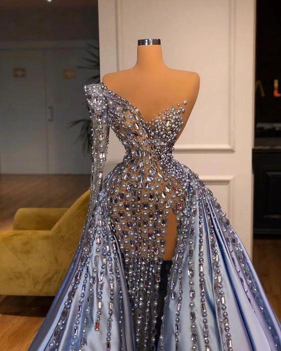 Elegant One Shoulder Purple Evening Dress Side Slit With Train Gorgeous Custom Made Evening Gowns Y1127 by simplepromdress