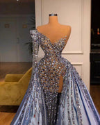 Elegant One Shoulder Purple Evening Dress Side Slit With Train Gorgeous Custom Made Evening Gowns Y1127 by simplepromdress