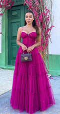 A-line Spaghetti Straps Tulle Prom Dress Elegant Evening Dress Y1073 by simplepromdress