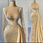 Elegant Hot Yellow Applique Long Sleeves Wedding Dresses Women Formal Pageant Dress Y899 by simplepromdress