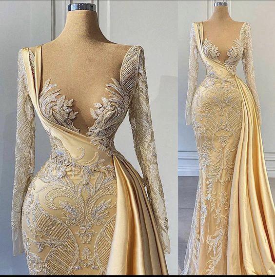 Elegant Hot Yellow Applique Long Sleeves Wedding Dresses Women Formal Pageant Dress Y899 by simplepromdress