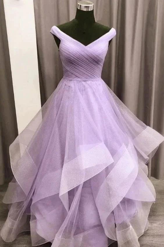 Purple tulle long A line prom dress evening dress Y911 by simplepromdress