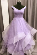 Purple tulle long A line prom dress evening dress Y911 by simplepromdress