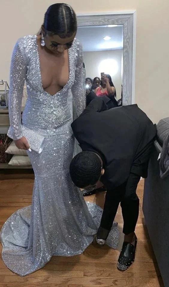 Elegant Silver Sequins Mermaid Evening Dress Sexy Charming Evening Gown Y808 by simplepromdress