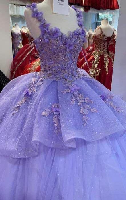Sparkly Lavender Ball Gown With 3D Flowers ,Sweet 16 Dress ,Princess Dress Y810 by simplepromdress